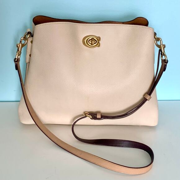 Coach Willow Cream Pebble Leather Bucket Bag with Crossbody Strap - Picture 1 of 10